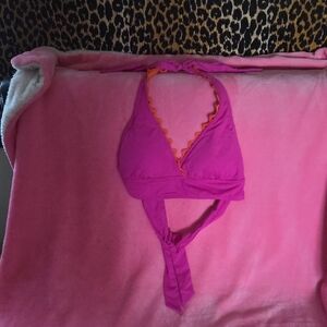 Vibrant Pink and Orange Women's Halter Swim Top